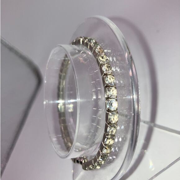 Silver-Tone Double Rhinestone Stretch Open Bracelet! - Picture 3 of 7